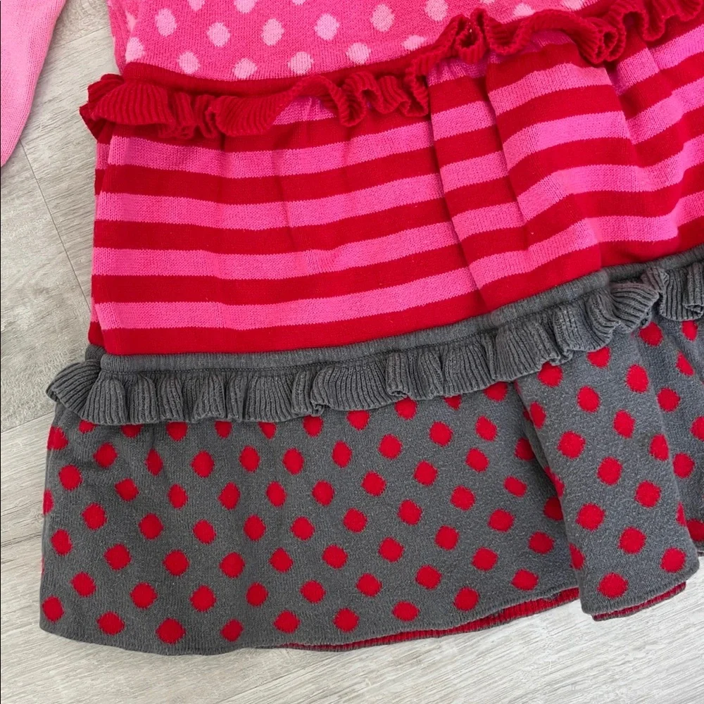 Hanna Andersson Bright Ideas Sweater Dress Top Pink Tiered Ruffle Girls 110 / 5‎
